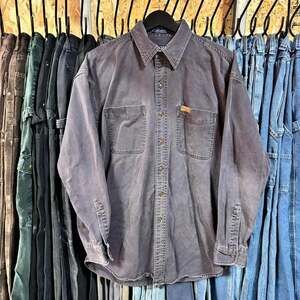 Vintage 90s Chaps Ralph Lauren Faded Black Cotton Work Shirt - Size Medium